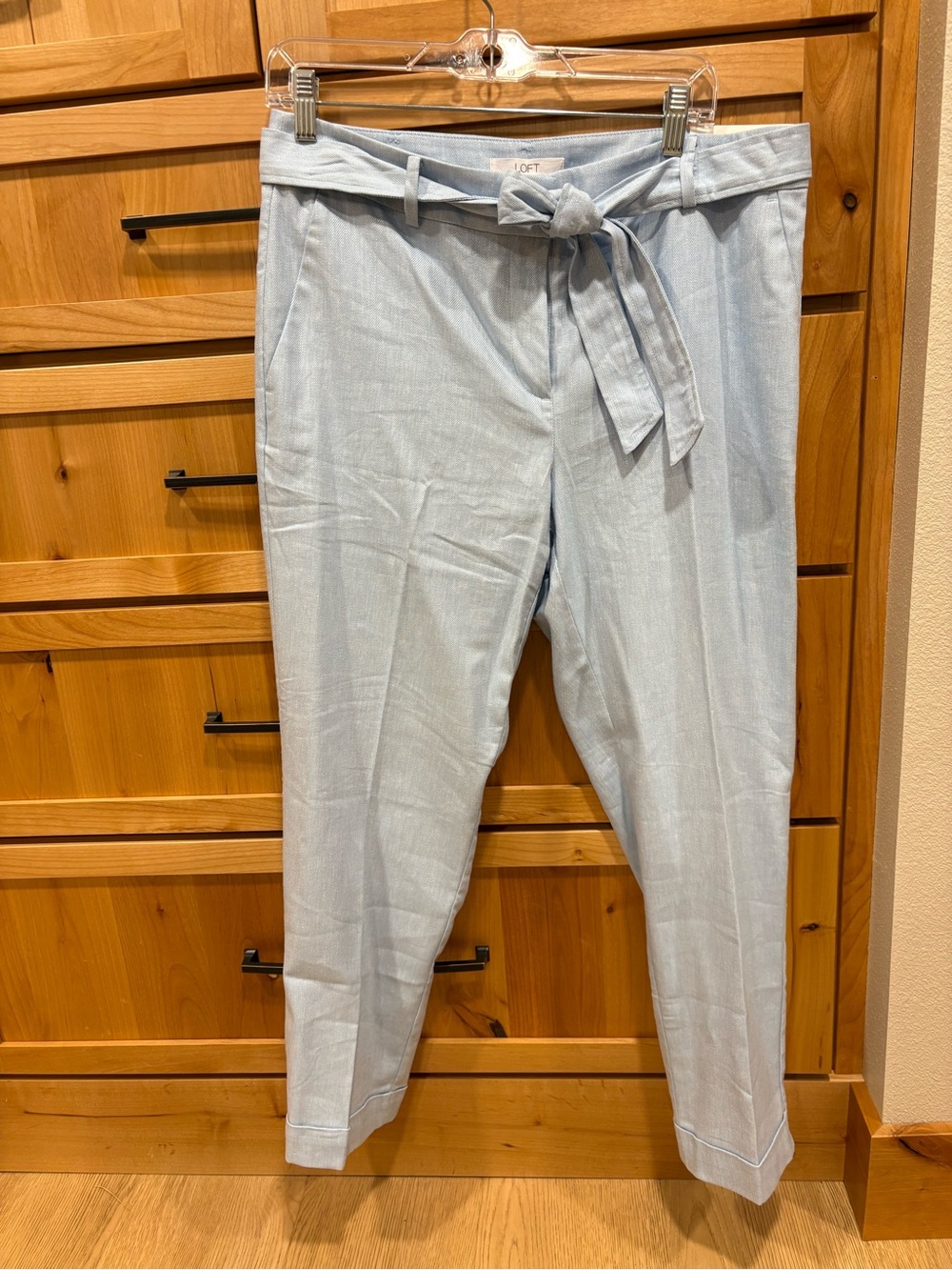LOFT Light Blue Tie-Waist Cropped Pants